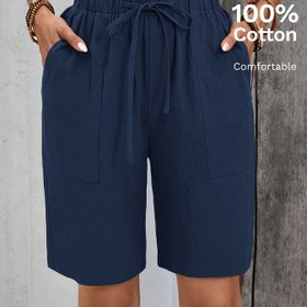 Resim Kadınların Rahat - Bağcıklı Bel, Denim, Mavi Renk, Günlük ve Tatil, İş Pantolonu ve Plaj Giyimi İçin Uygun. 