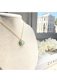 Resim Doğaltaş Kolye Aqua Marin Kolye Kaplama Çerçeveli Gold 45cm Gold 