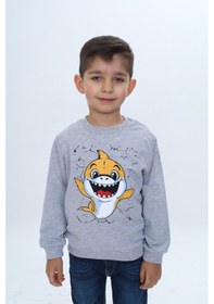 Resim Toontoy Kids Toontoy Erkek Çocuk Çıtçıtlı Köpek Balığı Baskılı Sweatshirt Gri Melanj 