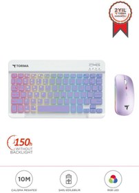 Resim Torima TMK-09 Mor Şarj Edilebilir RGB Işıklı Kablosuz Klavye Mouse Seti 