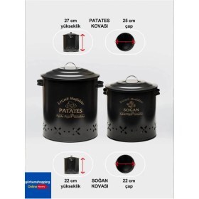 Resim Iki Katlı Metal Sebze Kovası - Patates ve Soğanlık Sepeti Siyah 