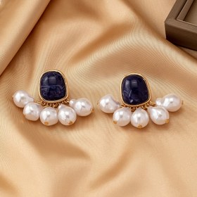 Resim Kadınlar için Fransız Vintage Kraliyet İmitasyon İnci & Emaye Çivi Küpeler - 18K Altın Kaplama Alaşım Siyah Emaye Vurguları, Partiler İçin Şık Retro Takılar, Sevgililer Günü Hediyeleri, Yıl Boyu Giyilebilir 