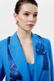 Resim Fularlı Blazer Ceket - 42 / Saks 