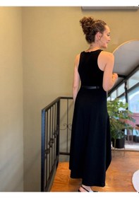 Resim Ali Butik Siyah Kemerli Asimetrik Parçalı Elbise 