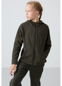 Resim Tommy Life Haki Kalın Yumuşak Dokulu Standart Fit Nakışlı Polar Kız Çocuk Sweatshirt - 75152 Haki 