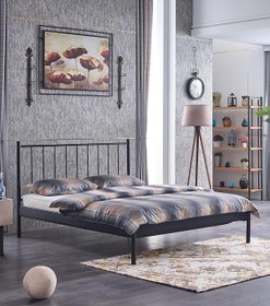 Resim Unimet Falez-st Çift Kişilik Metal Karyola-siyah (YÜKSEK BAŞLIKLI) (AHŞAP LATALI) 
