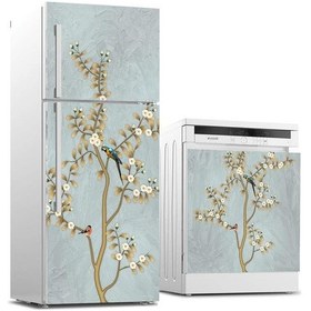 Resim Ve Bulaşık Makinası Beyaz Eşya Sticker Kaplama Kuş Ağaç 