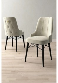 Resim Mitra Serisi, 6 Adet Krem Mutfak Sandalyesi, Siyah Gürgen Ayak, 1. Sınıf Babyface Kumaş 