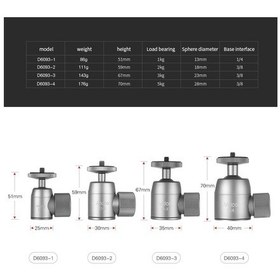 Resim Moveevo Andoer D-4 Aluminyum Alyuminyum Top Kafa: 360 Panoramik Çekim, Metal Kilitleme, 5kg Yük Kapasitesi, 1/4" Ve 3/8" Vida 