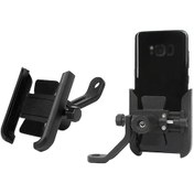 Resim Samdoo Dayanıklı Alüminyum Bisiklet Ve Motosiklet Telefon Tutucu, Kaymaz Ve Ayarlanabilir, Dikiz Aynası Ve Gidon İçin. Siyah 