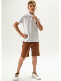 Resim Toontoy Kids Toontoy Erkek Çocuk 2'li Şortlu Takım Polo Yaka Kısa Kollu Düğmeli T-shirt - Beli Lastikli Bağlamalı Şort 25022 Beyaz 