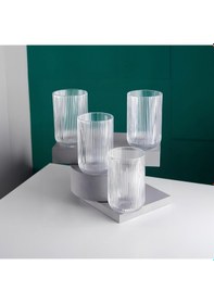 Resim Zarif Yüksek Ayaklı Çizgili 4'lü Cam Bardak Seti - Kahve Yanı Bardak 160 Ml 