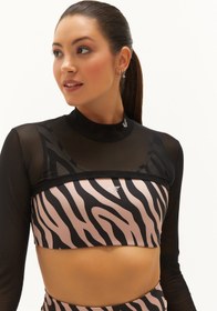 Resim bilcee Kadın Bej Zebra Destekli Spor Crop Top Toparlayıcı Bra Sporcu Sütyeni Büstiyer 0829 
