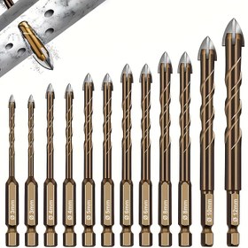 Resim 12 adet Fayans Matkap Uçları, Elmas Fayans Matkap Uçları Çapı 3-12mm, Altıgen Fayans Matkapları, Cam, Metal, Tuğla, Plastik, Ahşap için 