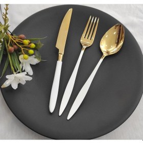 Resim 18 Parça Beyaz Titanyum Gold Çatal Kaşık Bıçak Seti Gold 
