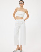 Resim Geniş Kısa Paça Kot Pantolon Standart Bel Düğmeli - Sandra Jeans 