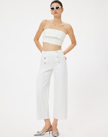 Resim Geniş Kısa Paça Kot Pantolon Standart Bel Düğmeli - Sandra Jeans 