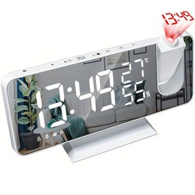 Resim LED Dijital Akıllı Alarm Saati, Sıcaklık ve Nem Göstergesi ile, USB Güçlü Masa Saati, Hassas Zaman ve Tarih için Projeksiyon Fonksiyonu, Şık Dikdörtgen Tasarım, Plastik Malzeme, Ev veya Ofis Kullanımı için İdeal, Modern Estetik, Dayanıklı Yapı 