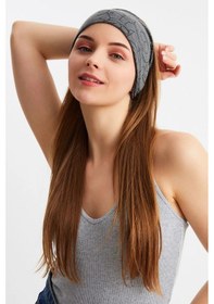 Resim 2'li Çift Taraflı Kullanım Alternatifli Pamuklu Penye, Kaymaz, Hafif, Spor Saç Bandı Bandana - Tek Ebat / Füme Füme 