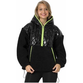 Resim WL333 Deri Detaylı Peluş Siyah Sweatshirt 