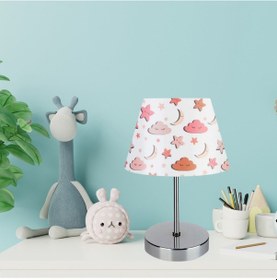 Resim Kuzey Krom Gövdeli Çocuk Odası Abajur Ay Dede Desenli Renkli 