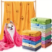 Resim 50x100 cm (19.68x39.37 inç) ultra ince lifli köpek tüy bakımı havlusu, emici banyo havlusu, hızlı kuruyan plaj havlusu, küçük, orta ve büyük köpekler ile kediler için uygun yavru bakım malzemeleri (parlak renkler, pençe desenli, kemik desenli) 