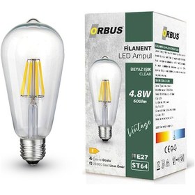 Resim Orbus STB64 4.8W E27 600LM Clear Filament Led Ampul Beyaz Işık 