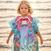 Resim 1 Adet, Çocuklar İçin Plaj Kapüşonlu Havlusu, Karikatür Mikrofiber Güneş Koruma Çok Renkli Hızlı Kuruyan Emici Bornoz Pelerin, Pratik Unisex Sevimli Çiçek Desenli Deniz Tatili ve Oyun için Uygun 