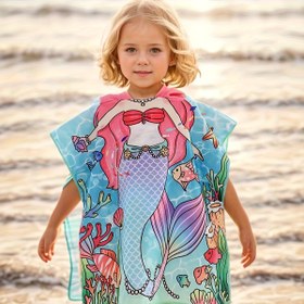 Resim 1 Adet, Çocuklar İçin Plaj Kapüşonlu Havlusu, Karikatür Mikrofiber Güneş Koruma Çok Renkli Hızlı Kuruyan Emici Bornoz Pelerin, Pratik Unisex Sevimli Çiçek Desenli Deniz Tatili ve Oyun için Uygun 