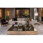 Resim LUXURY VİLLA Luxury Bronz Aynalı 2 Adetten Oluşan Orta Sehpa 130x130 Yükseklik 26 Cm 