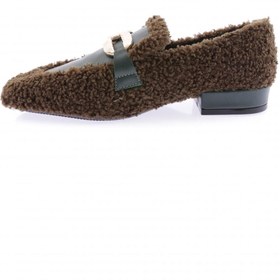 Resim DGN Metal Tokalı Peluş Kadın Loafer Ayakkabı Yeşil Peluş 6381535 