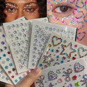 Resim 1 adet Parıldayan Kristal & İnci Yüz Taşları Sticker'ları - Kendinden Yapışkanlı Rhinestone Kalp/Yıldız Tasarımları Makyaj ve Kostüm için, Festival, Parti ve Etkinlik Görünümleri için Çok Renkli Elmas Yüz Takıları, Kostüm Aksesuarı | Parıldayan Sticker'lar | Parlak Bitiş 