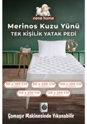 Resim Tek Kişilik Merinos Kuzu Yünü Yatak Pedi, Yatak Koruyucu, Yatak Şiltesi %100 Merinos Kuzu Yünü Beyaz 