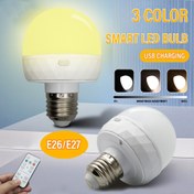 Resim Şarj Edilebilir Akıllı LED Ampul, Uzaktan Kumandalı Ayarlanabilir Renk Sıcaklığı ve Parlaklıkta E26/E27 Tabanlı Ampul, Oturma Odası, Yatak Odası, Avize, Bahçe Ön Kapısı ve Ticari Aydınlatma için USB Şarjlı Işık 