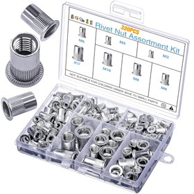 Resim 320 adet Gömme Perçin Somunu, Perçin Somun Kombinasyon Seti, Metrik Alüminyum Bağlantı Elemanları M3-M12, Otomotiv, Denizcilik, Ev Dekorasyonu ve Endüstriyel Ürünler için, Güçlü ve Dayanıklı, Korozyona Dirençli, Pürüzsüz Yüzey 