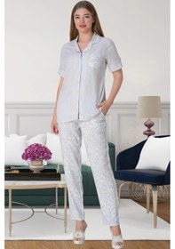 Resim Mecit Pijama Mecit 5144 Önden Düğmeli Kadın Pijama Takımı 001 