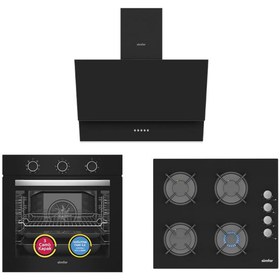 Resim Simfer 9 Fonksiyon QS Mekanik Siyah Büyük Pop-Up 3'lü Ankastre Set ( Fırın + Ocak + Davlumbaz) 