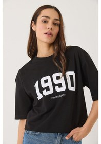 Resim Shade Kadın 1990 Baskılı Bisiklet Yaka Kısa Kollu Oversize Basic T-shirt 0266 60283159 - Siyah 