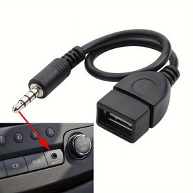 Resim 3.5mm AUX'den USB Ses Kablosu, Siyah Araba AUX Adaptörü, USB Kulaklık Dönüştürücü, Erkek-Kadın, Miniusb Bağlantı, USB Güçlü, ≤36V Çalışma Voltajı, Pil Gerektirmez 