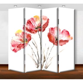 Resim DEKOBUL Flower 4 Kanat Kanvas Tekerlekli Paravan 