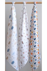 Resim runbaby ( 3 ADET ) 75x75 CM %100 Pamuk 3'lü Müslin Örtü Set 