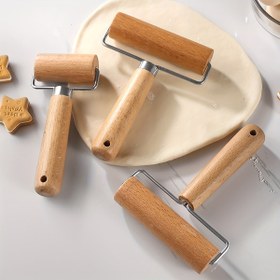 Resim 1 adet Ahşap Oklava, Paslanmaz Çelik T Şeklinde Hamur Merdanesi, Tek Elle Efor Tasarruflu Hamur Açma Merdanesi, Mantı Sarma, Baozi Derisi, Mutfak Pişirme Aracı 