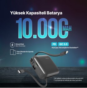 Resim Ttec Recharger Mini LCD 10.000 mAh PD 20W USB-C Ve Lightning Dahili Kablolu Taşınabilir Hızlı Şarj 