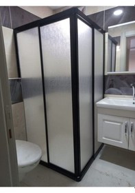 Resim Nokta Duşakabin 80 x 80 Teknesiz Mika Duşakabin Siyah Profil Şeffaf 