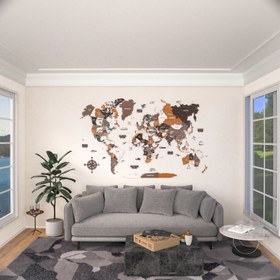 Resim 3D Ahşap Dünya Haritası Renkli UV Baskı (Soil) - 300x187 cm / İngilizce 
