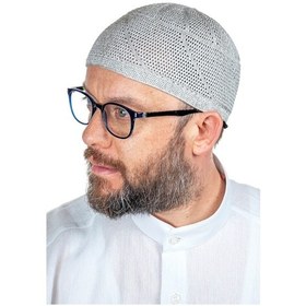 Resim Gold Lüks Dantel Örme Namaz Takkesi Koyu Gri 1 Adet 
