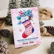 Resim Yılbaşı Çorabı Mesajlı Kişiye Özel Kartpostal 