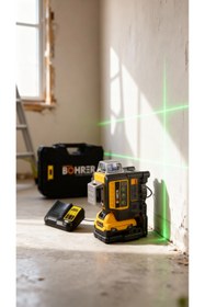 Resim BÖHRER 360 Derece 3 Köşe 12 Satır 2 Akülü Yeşil Çizgi 40 m Menzilli Profesyonel Lazer Hizalama Makinesi 