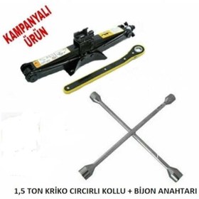 Resim inoltrare Araç Kaldırma Krikosu 1,5 Ton Kapasite Makas Cırcır Otomatik Kollu Kriko + 4 Lü Bijon Anahtarı 