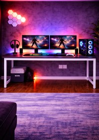 Resim Flinder Siyah/Beyaz Oyuncu Masası 160x60, Bilgisayar Masası, Gamer Masası, Gaming Masa, Metal Ayaklı 